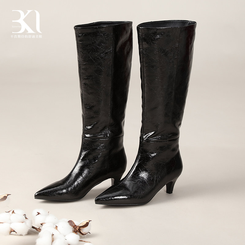 BAKERLOO牛皮长筒百搭小跟女靴AD215