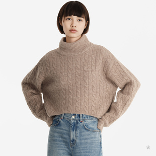 短款 浅花咖色羊驼毛 高领棒针毛衣 CH15 小着暖融毛衣