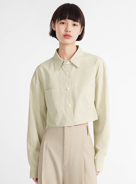 小着暖冬 CS24 淡黄绿色长袖衬衫 短款落肩 可想可做