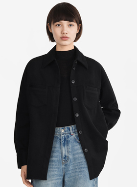 小着暖冬 OW2 羊毛黑色廓形衬衫外套