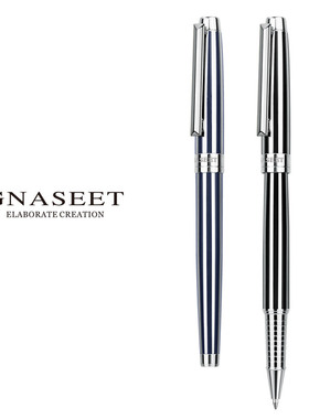 GNASEET签字笔金属条纹宝珠笔黑色0.5mm直液式中性笔高颜值商务办公男士签单笔礼盒装