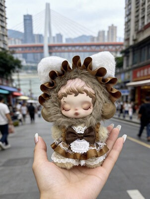 泡泡玛特1234代SP光织园着痕沐木娃衣搪胶棕色系连衣裙公仔衣服装