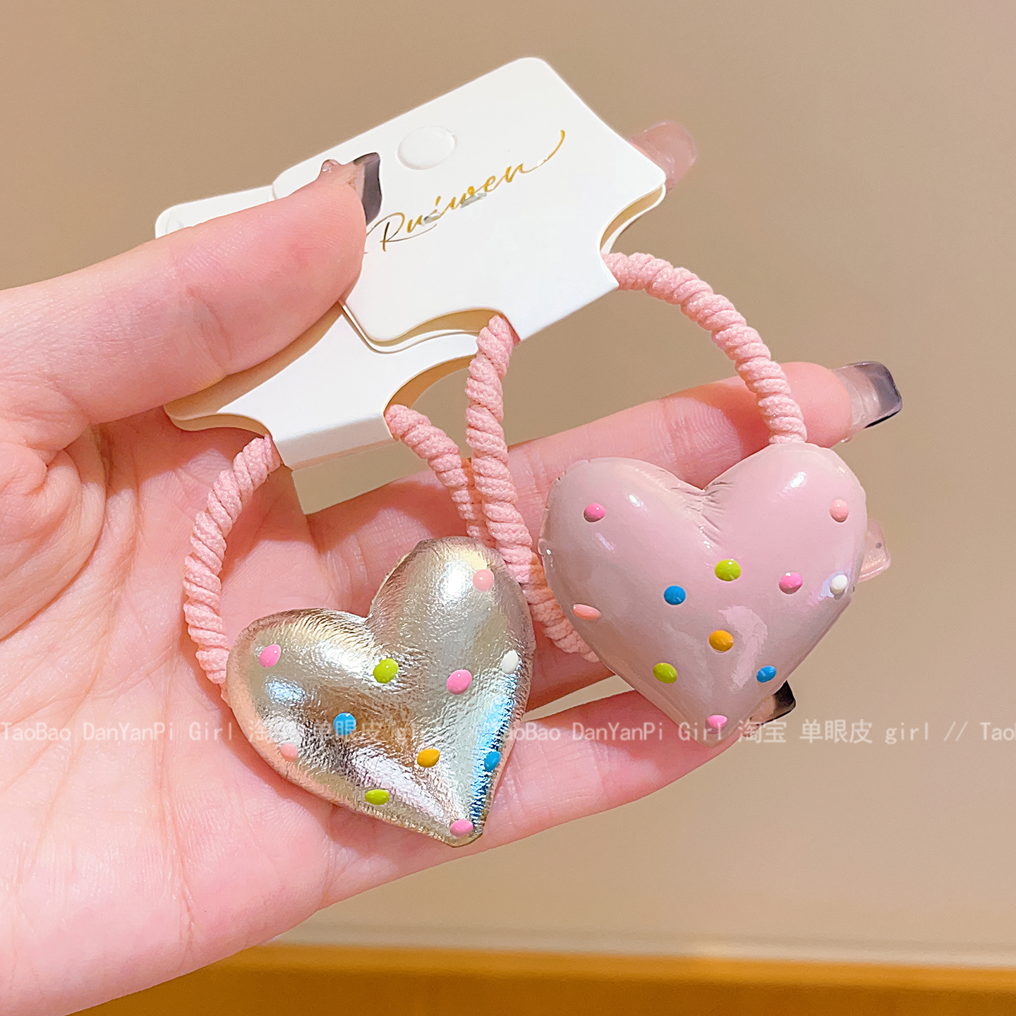 儿童爱心波点发圈女孩扎头发皮筋