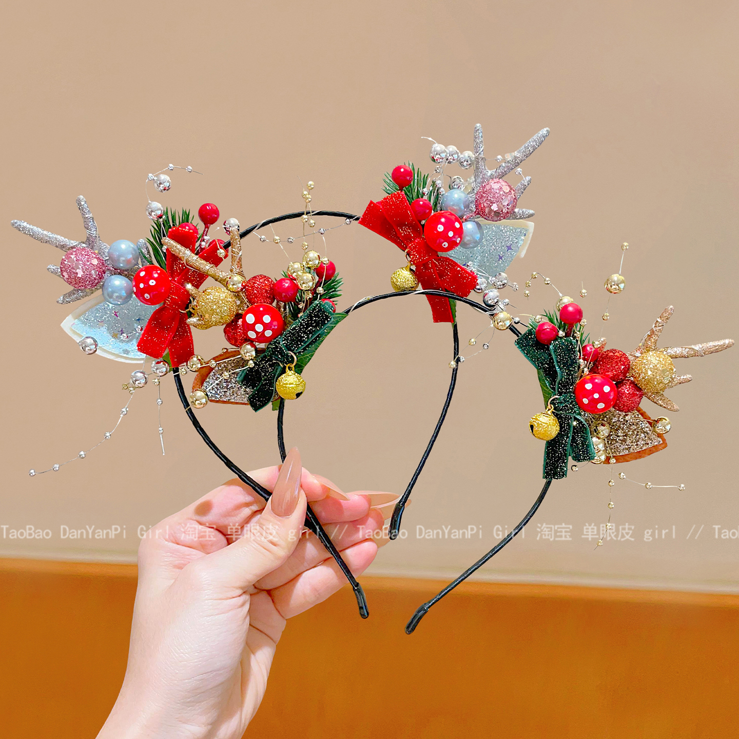 儿童圣诞节头饰发箍2025新款冬季麋鹿角铃铛头箍可发光头饰氛围感
