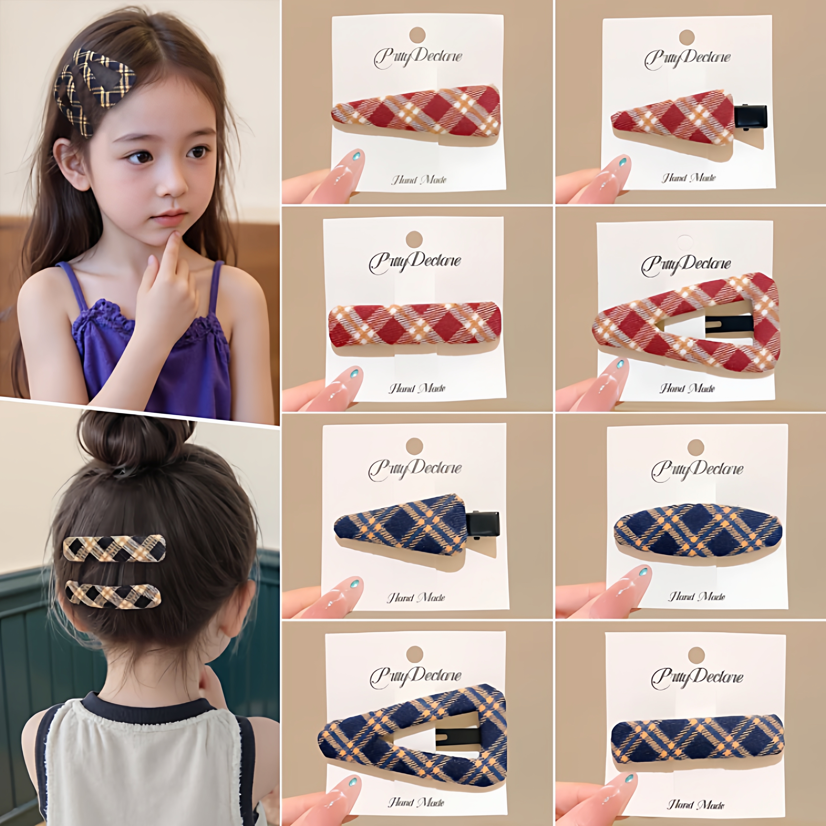 幼儿宝宝布艺格纹碎发夹儿童刘海夹不伤发全包布发卡秋冬百搭发饰