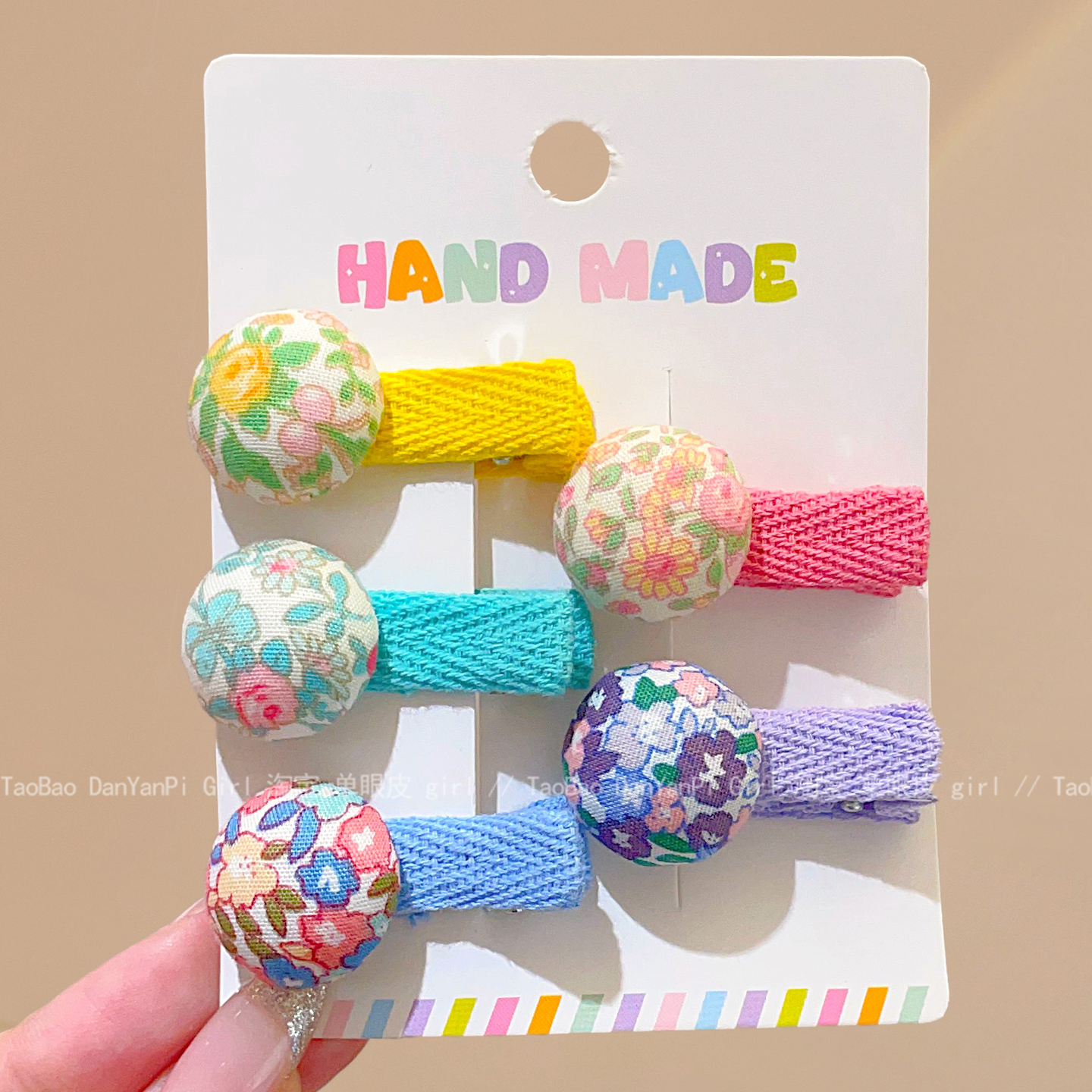 宝宝发夹彩色球球全包布鸭嘴夹