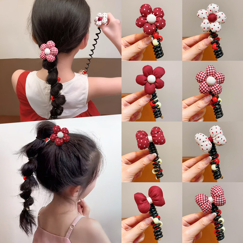 儿童新年红色泡泡辫发圈新款电话线女编发神器不伤发头绳过年发饰,童装/婴儿装/亲子装,发饰,淘宝优惠券,粉丝福利购,淘宝优惠卷