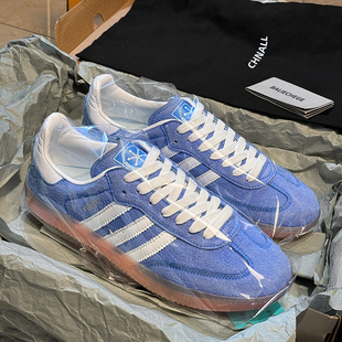 官方正品高端三条杠德训鞋复古蓝色阿甘鞋男女款冬季休闲运动板鞋
