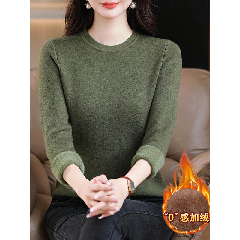 JOYIASS秋冬圆领加绒加厚毛衣女内搭一体绒打底衫修身保暖套头针