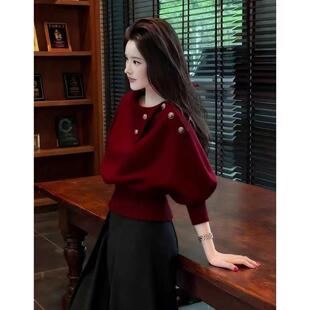 JOYIASS新年红色翻领毛衣女款2025新款秋冬慵懒高级感内搭可外穿