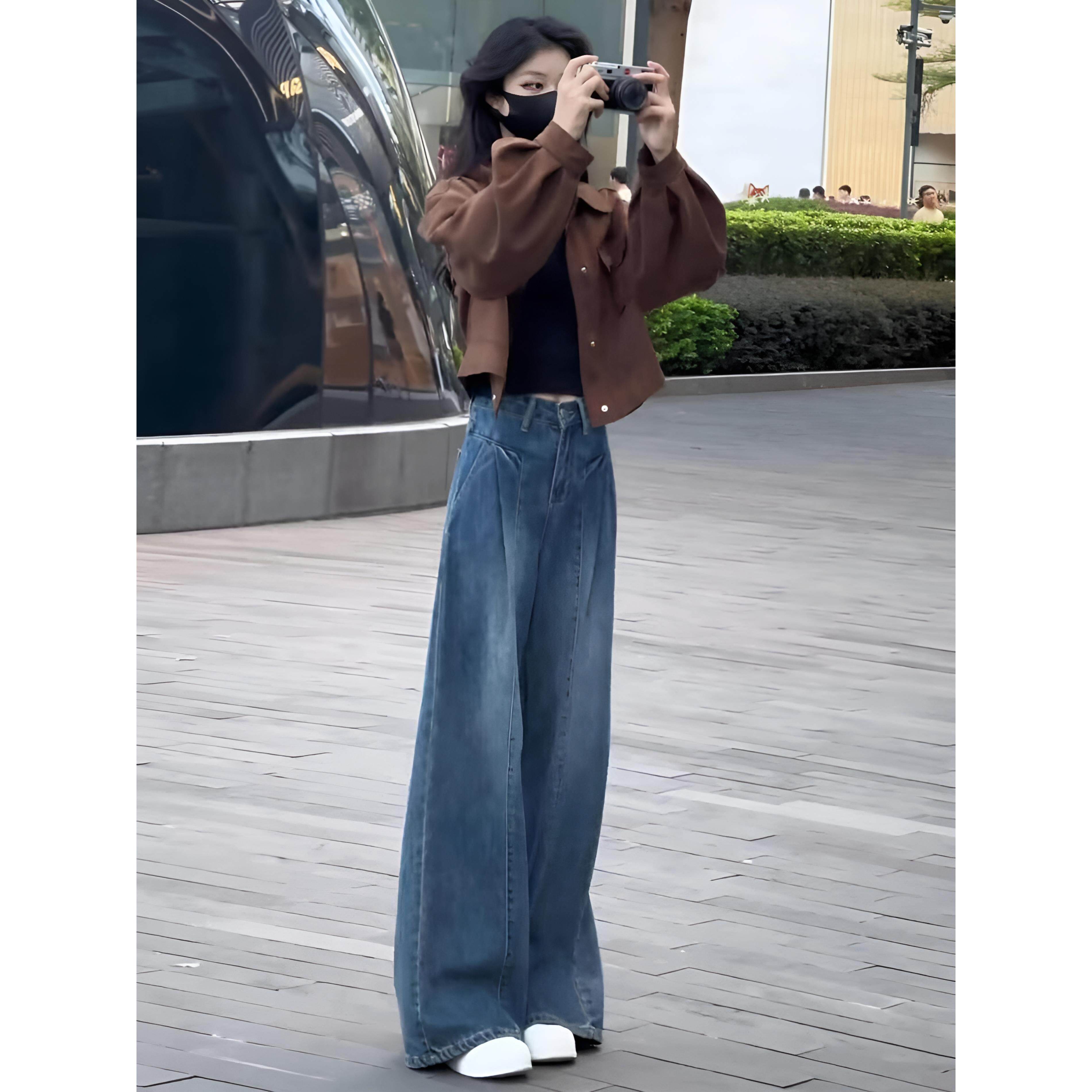 JOYIASS巨好看的秋装一整套宽松显瘦美式覆古翻领短款外套牛仔裤