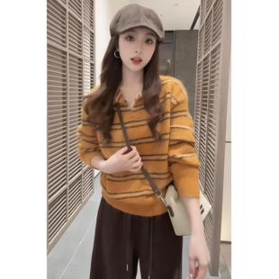 JOYIASS秋冬慵懒风套装女小个子设计感条纹针织衫高腰垂感阔腿裤