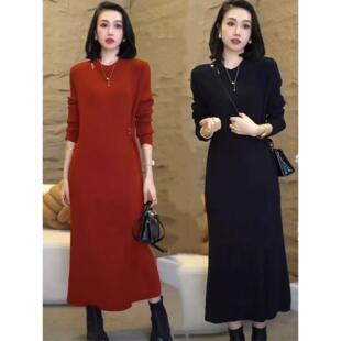 JOYIASS高级感穿搭配大衣毛衣裙子女秋冬宽松中长款显瘦打底针织