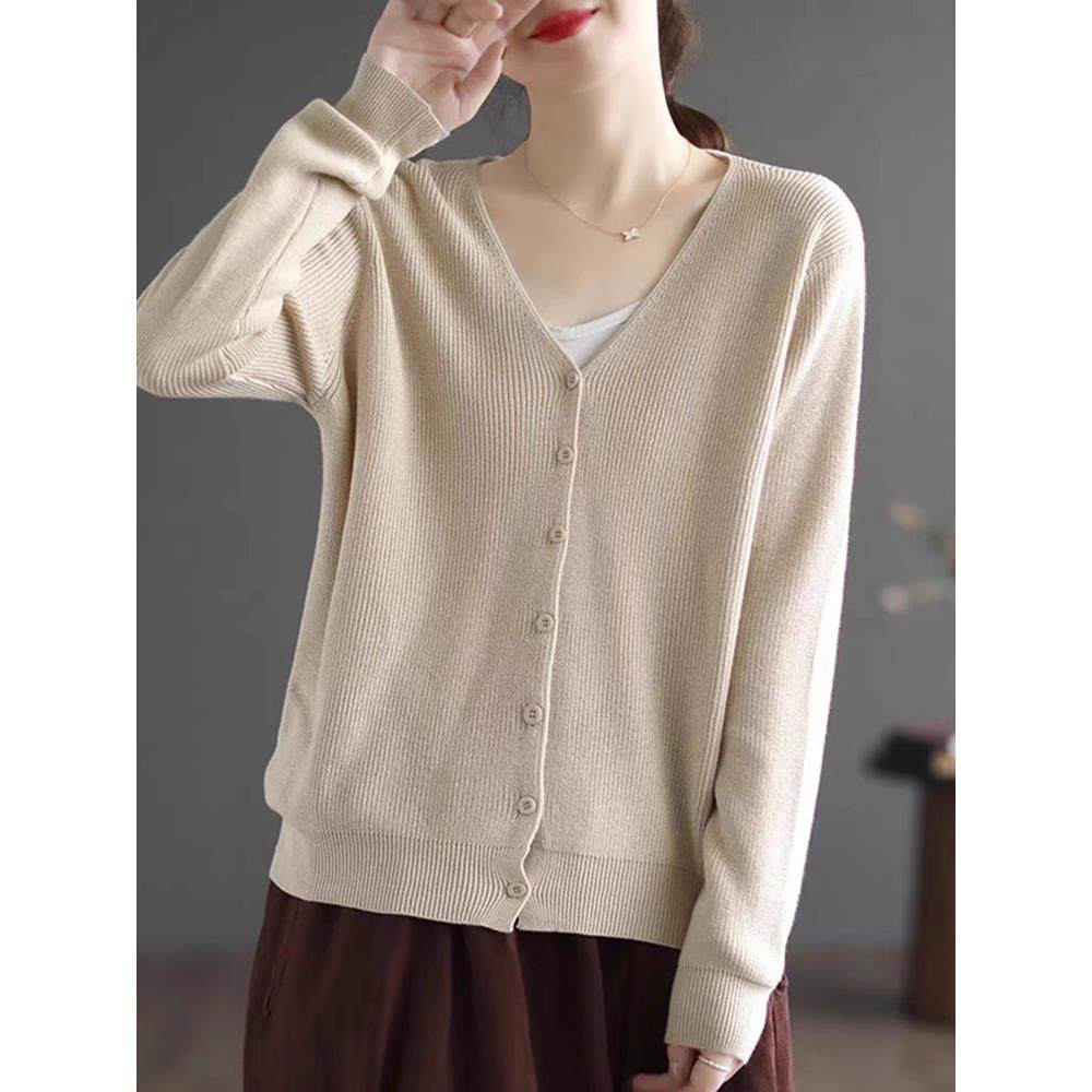 JOYIASS长袖针织开衫女薄款早春秋慵懒风毛衣外套宽松外搭v领配裙