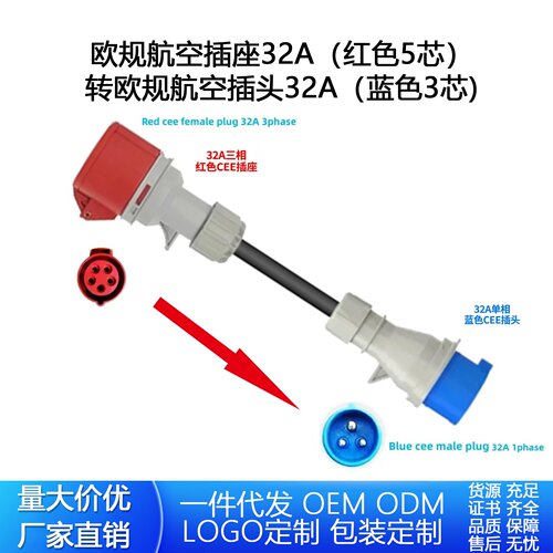 欧规航空插座32A转欧规航空插头