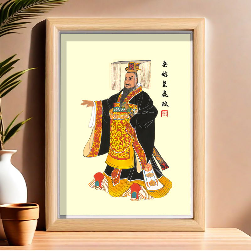 秦始皇画像相框嬴政覆古人物装饰画室内房间桌面长方形摆件摆台图片