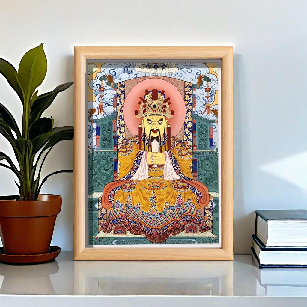 龙五爷画像摆件五爷广济龙王佛菩萨龙王神像财神图供奉木框摆台