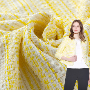 黄色金丝小香风粗花呢布料服装面料高档外套diy手工定做薄款春秋