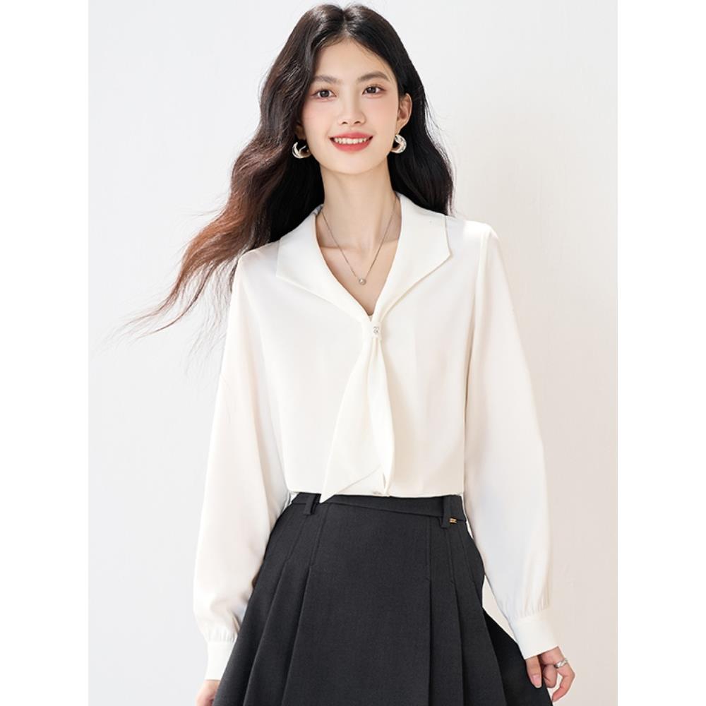 JOYIASS法式温柔风飘带白衬衫女早秋新款设计感小众垂感通勤职业