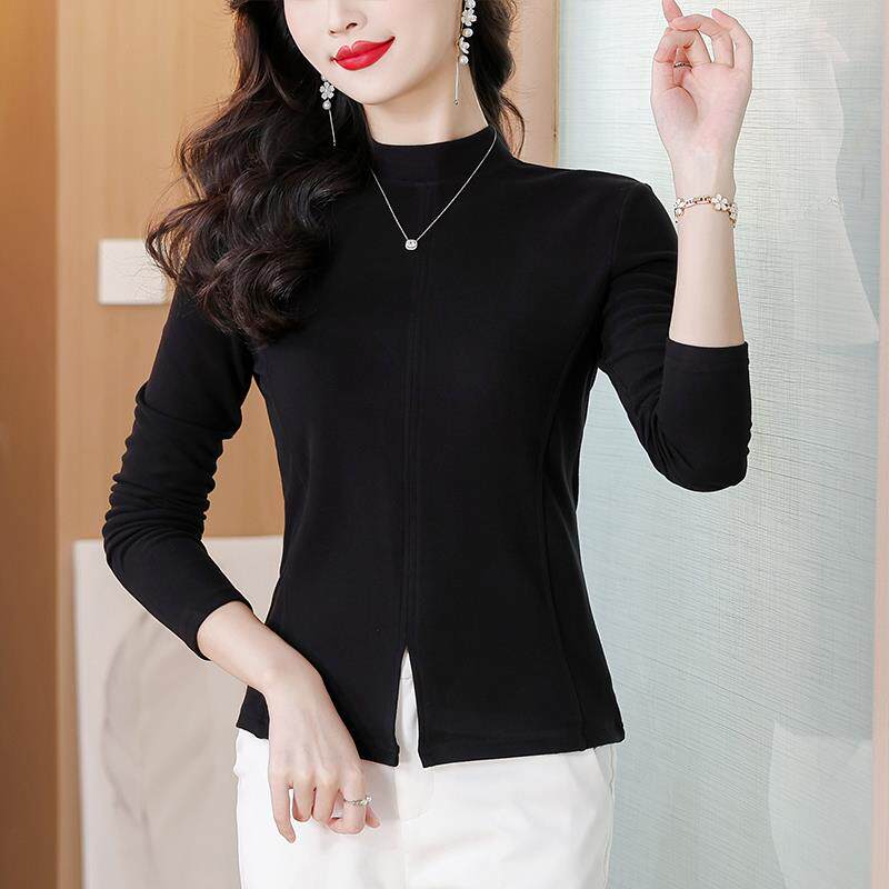 JOYIASS小高领纯色打底衫女秋冬2025新款设计感修身内搭外穿长袖