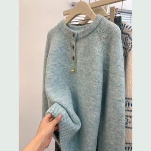 JOYIASS蓝色软糯宽松圆领毛衣女小个子加厚内搭秋冬可外穿打底高