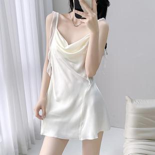 性感睡衣女春夏季 家居服 冰丝吊带睡裙套装 蕾丝纯欲带胸垫2024新款