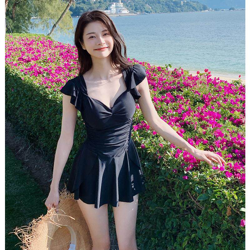 女士连体游泳衣2026年新款遮肉显瘦黑色泡温泉保守女款泳装高级感