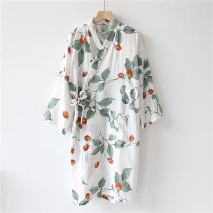 日系和服睡裙睡袍女长袖 汗蒸服纯棉纱布春秋季 日式 浴袍家居袍薄款