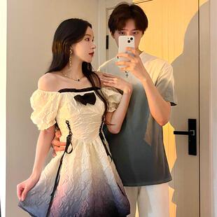 男短袖 2025韩版 T恤女甜美连衣裙情侣一裙一衣ins潮 夏季 原创情侣装