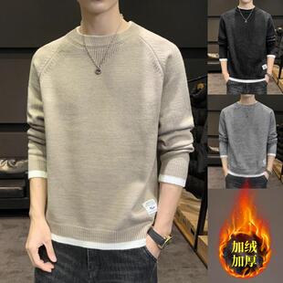 圆领毛衣男士秋冬季2021年新款韩版潮流宽松加厚春秋情侣装针织衫