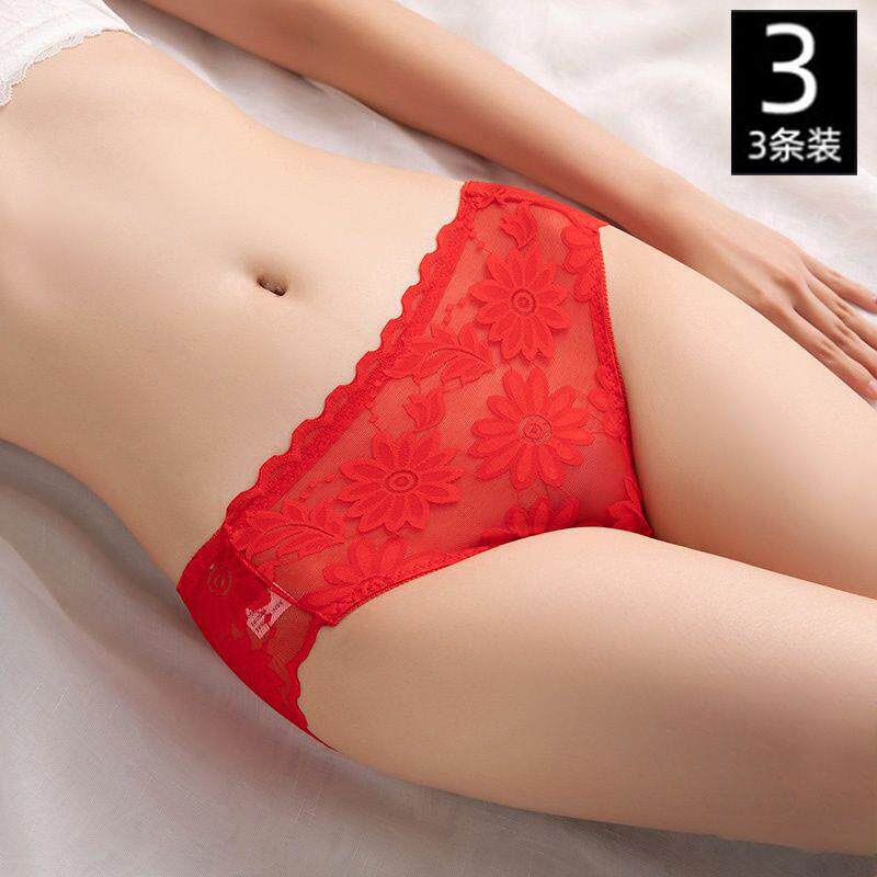 红色内裤女2026新款女人性感透明夏薄款女士蕾丝花边女生三角裤头