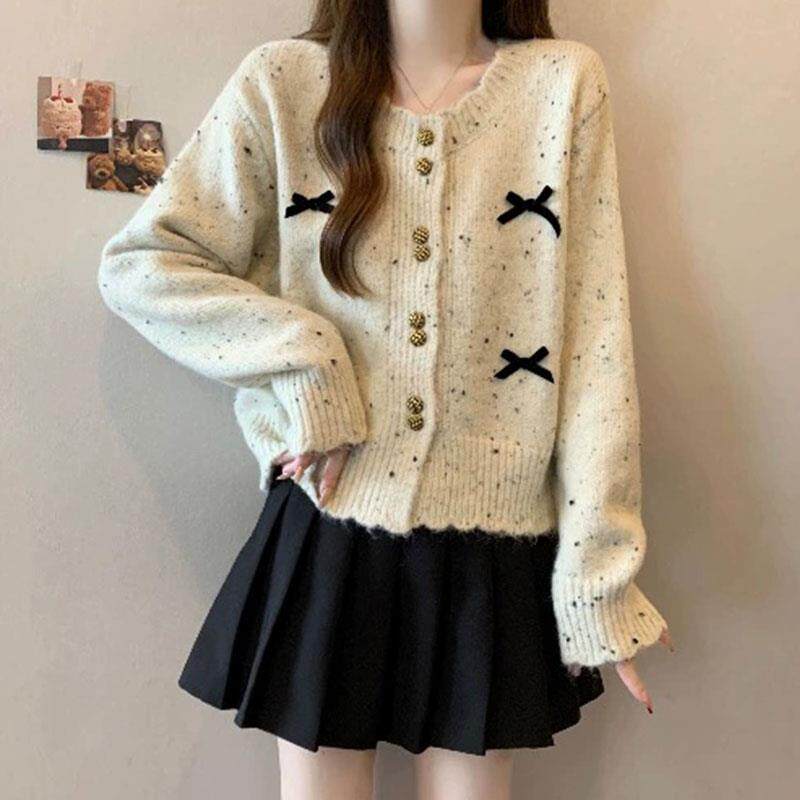 JOYIASS甜美风蝴蝶结针织开衫女高级感软糯毛衣外套显瘦短款韩系