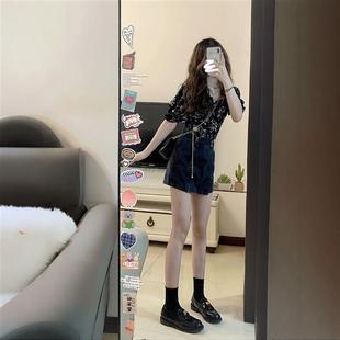 上衣搭配修身 BLLOUKE夏日超火微胖mm穿搭韩系洋气碎花短袖 显瘦牛