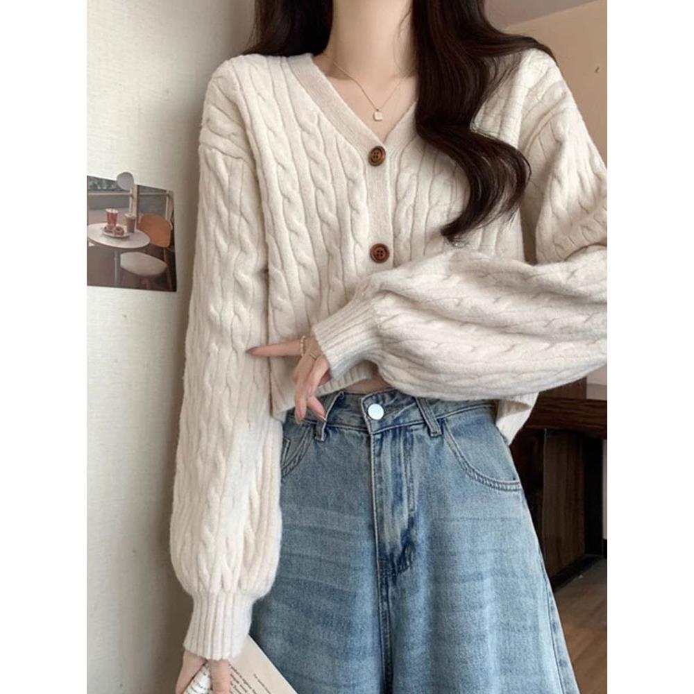 JOYIASS2025秋装新款麻花针织开衫女宽松显瘦百搭毛衣外套上衣小