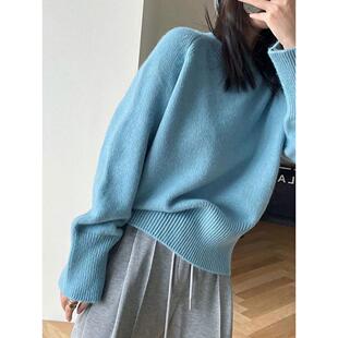 JOYIASS慵懒风白色圆领套头毛衣女长袖宽松百搭针织衫2025秋冬新