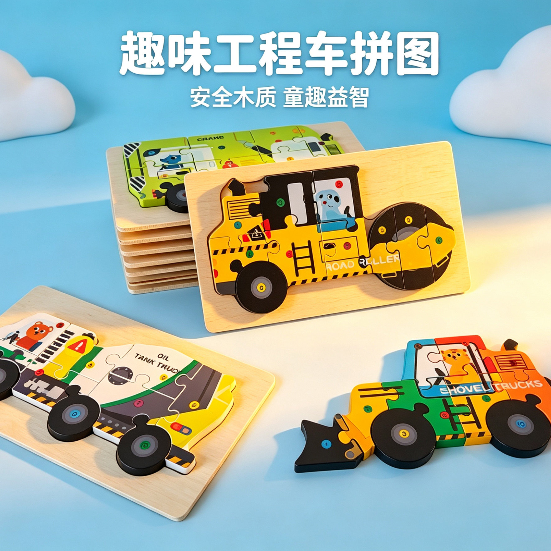 幼儿童工程车立体拼图宝宝玩具图片