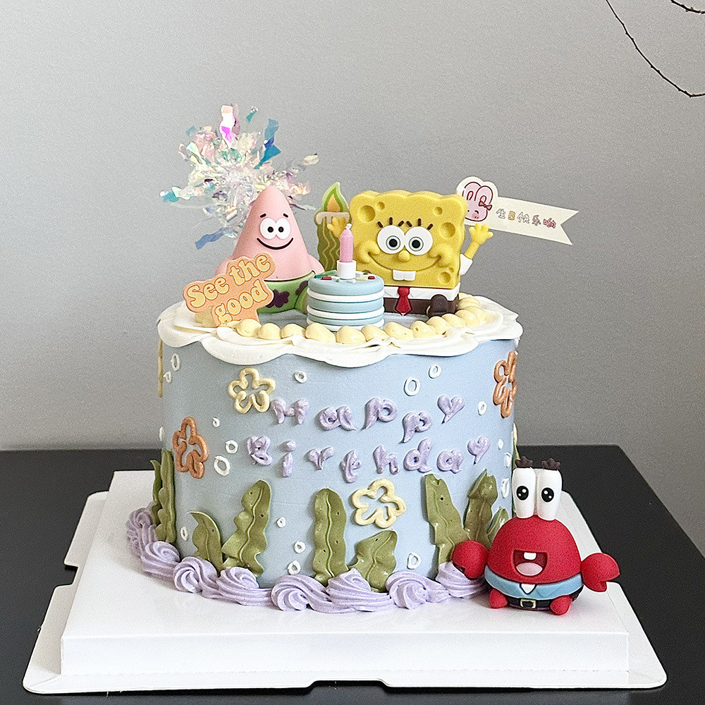 包邮海绵宝宝蛋糕摆件生日装饰插件儿童派大星章鱼哥公仔玩具网红,节庆用品/礼品,节日装扮用品,淘宝优惠券,粉丝福利购,淘宝优惠卷