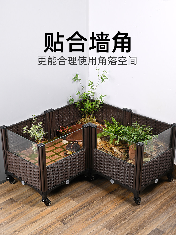 黄缘龟专用饲养箱半水龟生态造景绿植物缸套餐带轮子可移动超大缸