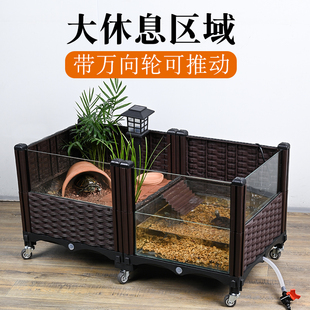 乌龟水陆饲养缸养殖箱生态环境绿植内嵌内置玻璃缸巴西草龟深水缸