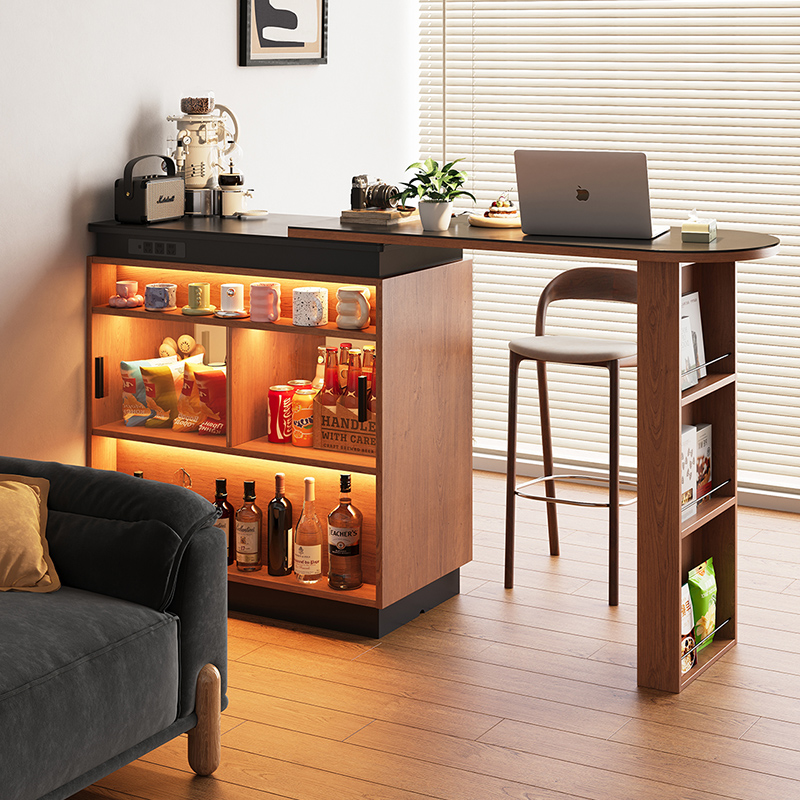 元暮中古风伸缩吧台岩板一体小户型家用客厅隔断柜餐边柜吧台桌
