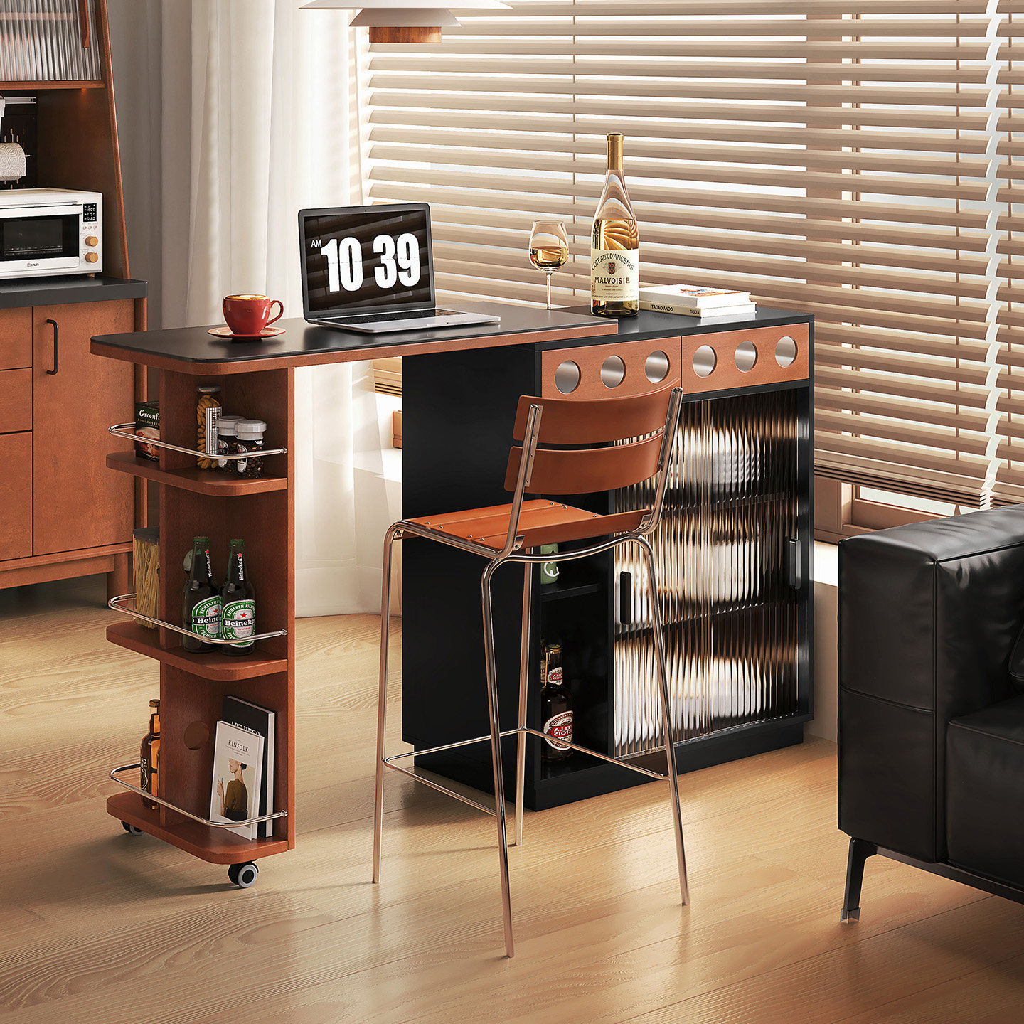 复古伸缩吧台柜双面储物可移动家用客厅多功能置物架小户型吧台桌