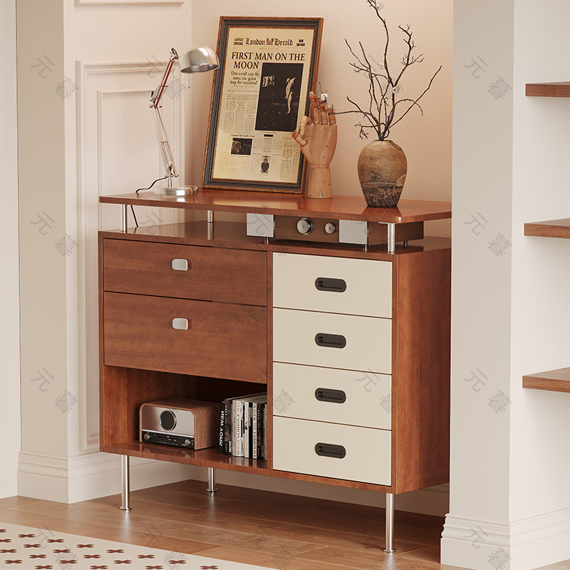 中古风餐边柜客厅靠墙储物柜沙发边柜玄关柜小户型多功能置物柜