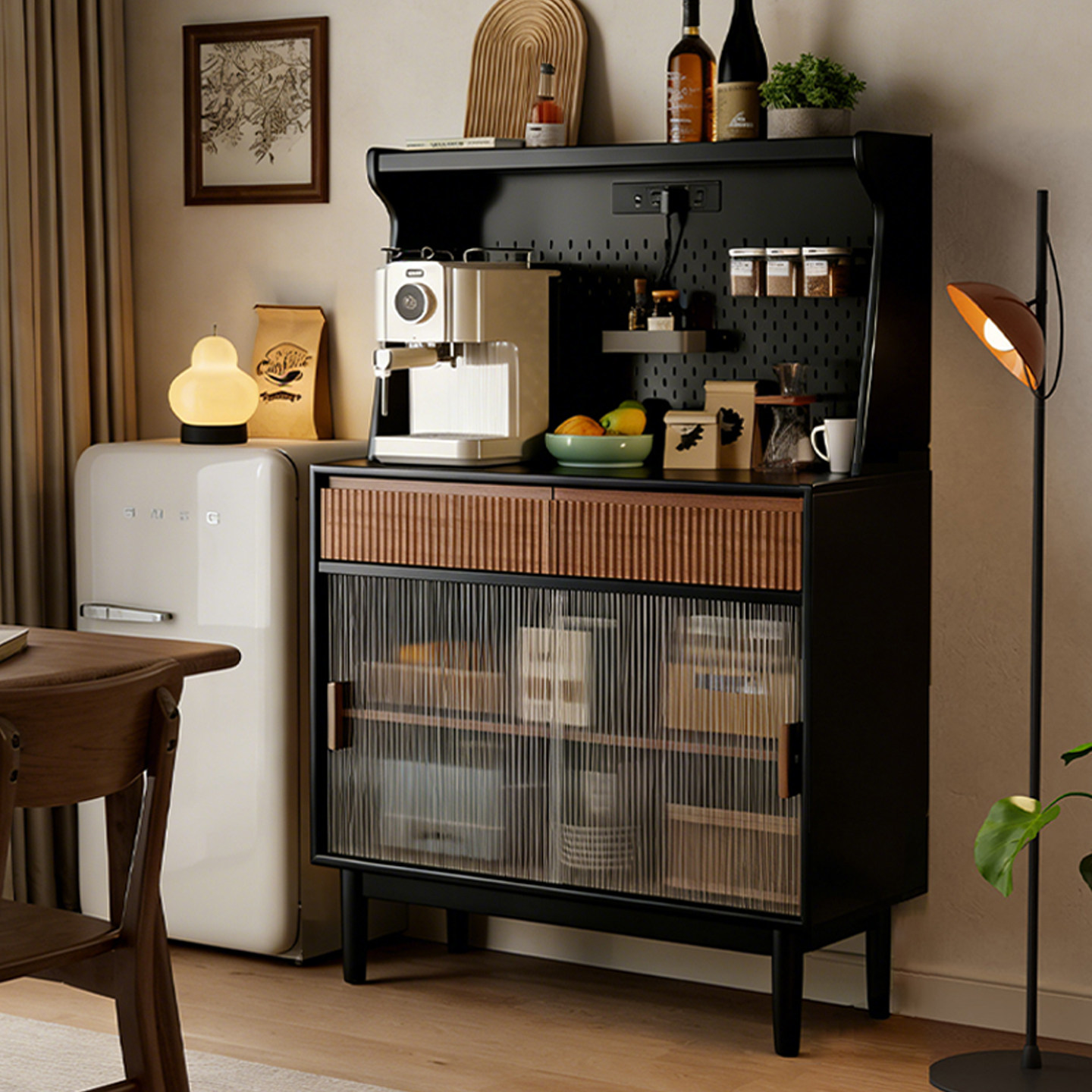 中古风餐边柜黑色收纳储物柜家用多功能厨房餐厅客厅玻璃门茶水柜,住宅家具,餐边柜,淘宝优惠券,粉丝福利购,淘宝优惠卷