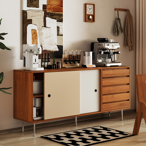 复古风餐边柜客厅靠墙一体储物柜