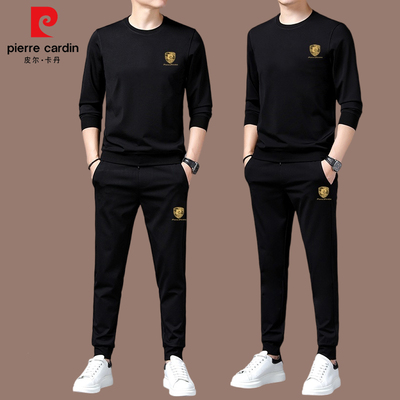 皮尔卡丹品牌正品春秋季新款桑蚕丝男士休闲运动套装圆领卫衣长袖