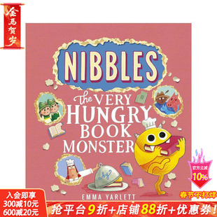 【预售】啃书小怪兽尼布斯 互动镂空翻翻书页 Nibbles: The Very Hungry Book Monster 英文儿童插画故事绘本 进口童书