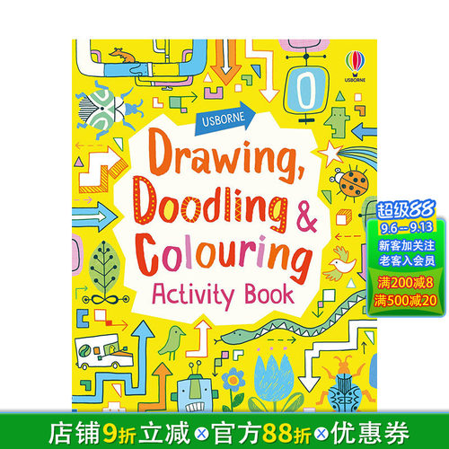【现货】英文原版 绘画、涂鸦和涂色活动手册 Drawing, Doodling and Colouring Activity Book 儿童趣味书 亲子英语早教
