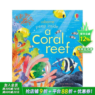 【现货】珊瑚礁Peep Inside a Coral Reef 3-6岁少儿生物科学科普知识启蒙故事洞洞书绘本 英文原版 图书