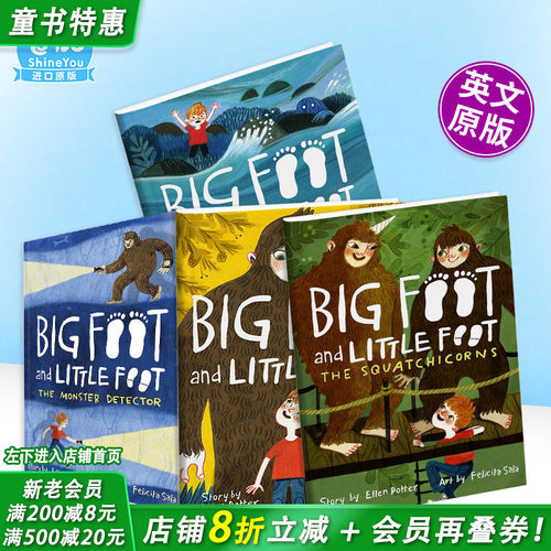 【现货】英文原版 大脚和小脚1-4册（可选拍） 儿童趣味冒险故事 英语分级阅读章节书 Felicita Sala插画 6-9岁