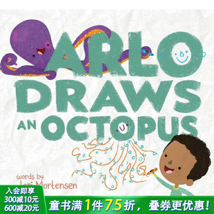 Draws 英文原版 现货 睡前故事 6岁儿童绘画艺术美术启蒙精美绘本 阿乐画了一只章鱼Arlo Octopus